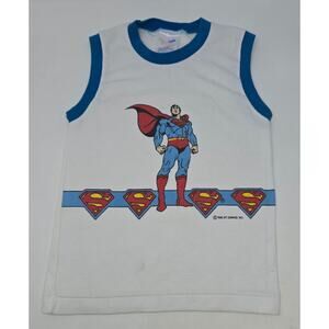 Vintage Superman Tang Top Children's Size 6 White Blue 1982 DC Comics 16.5"